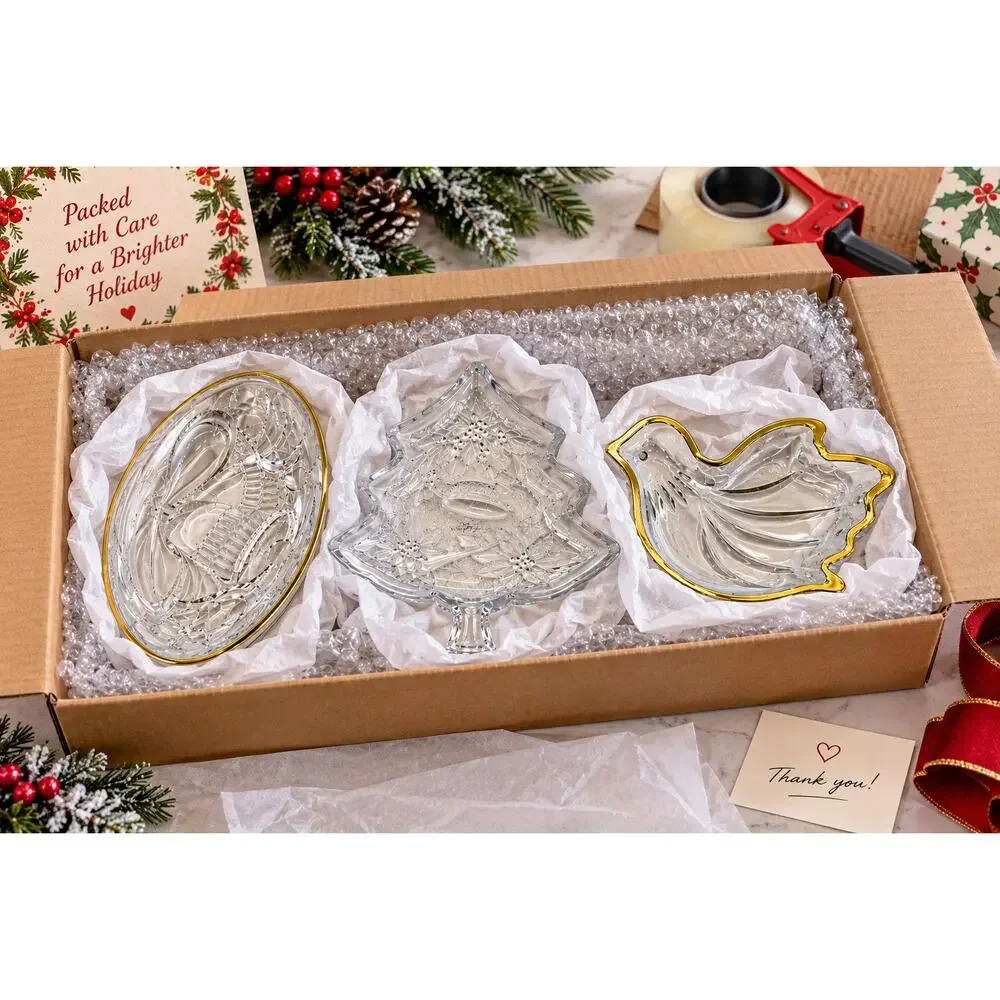 Vintage Home Beautiful Christmas Crystal Candy Dish Set of 3 Japan